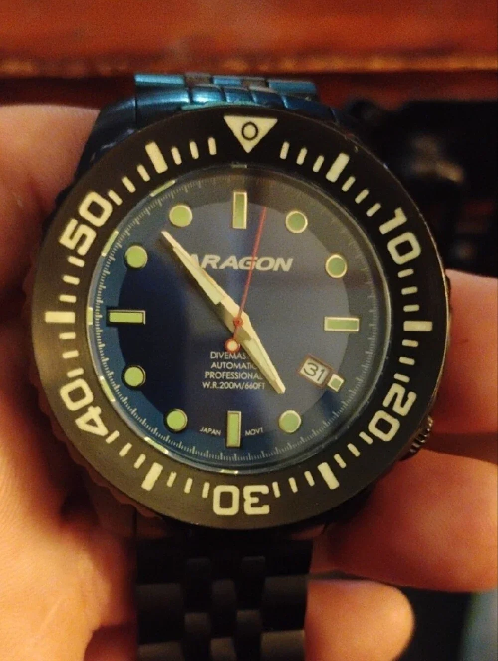Aragon Men's Black Dive Watch with Blue Dial
